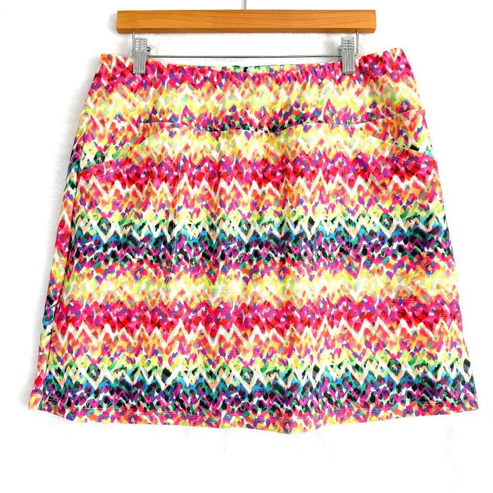 B SKINZ Provence Abstract Pattern Stretch Lined Shorts Pockets Tennis Skort L
